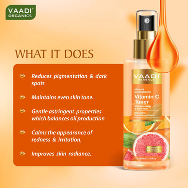 Vaadi Herbals Vitamin C Facial Toner| With Witch Hazel & Niacinamide | Skin Brightening, Hydrating & Anti-Ageing (110 ml)